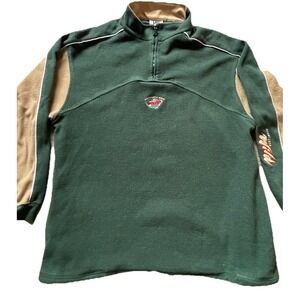 Vintage Lee Sport Minnesota Wild 1/4 Zip Fleece Pullover Men's L Green/Gold NHL
